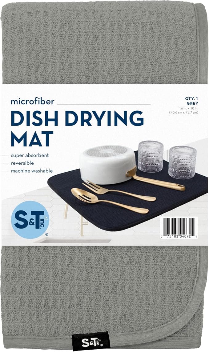 S&T INC. Dish Drying Mat, 16” x 18”, Absorbent Microfiber Kitchen Counter Mat - Image 8