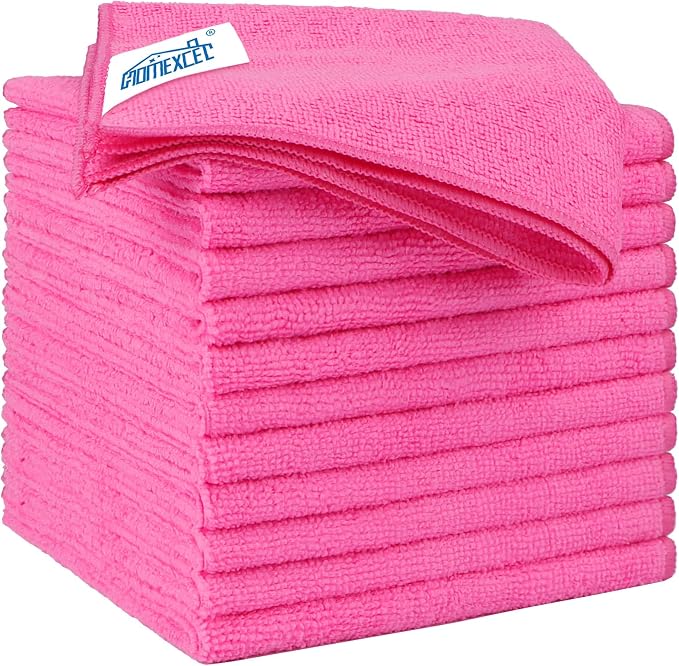 HOMEXCEL Pink Microfiber Cleaning Cloth 12 Pack, 12.5 x 12.5 inch Microfiber by HOMEXCEL