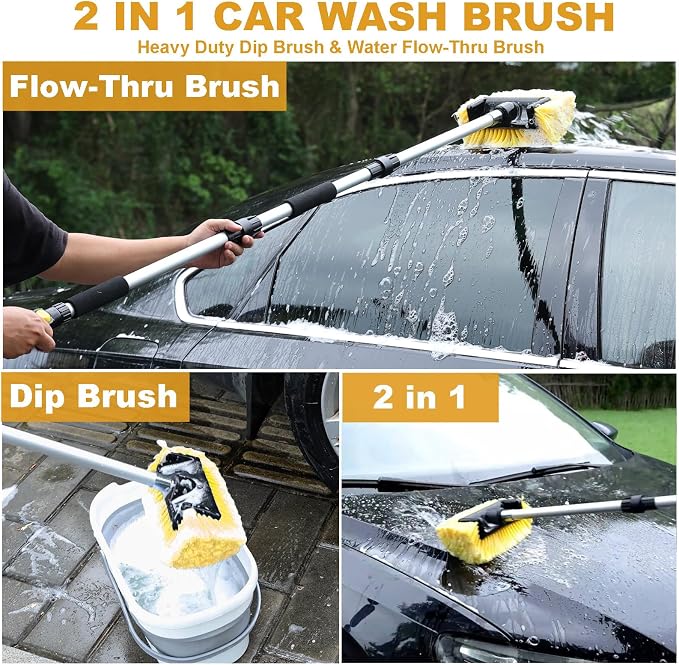 70" RV Wash Brush with Long Handle and 12" Soft Bristle Brush Head, Water - Image 3
