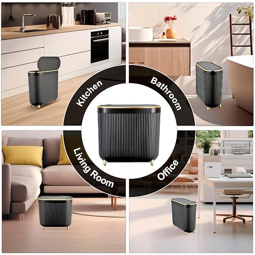 Bathroom Trash Can with Lid 3.1 Gallon Narrow Trash Can Small Plastic Trash Bin - Image 5