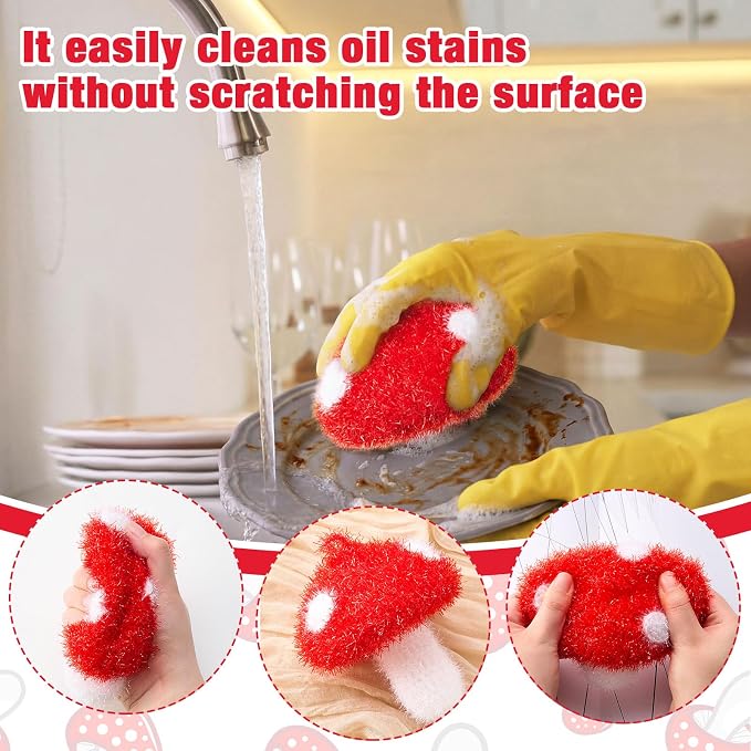 Breling 6 Pieces Mushroom Shape Dish Sponge Dual Sided Non Scratch Dish Washing - Image 3