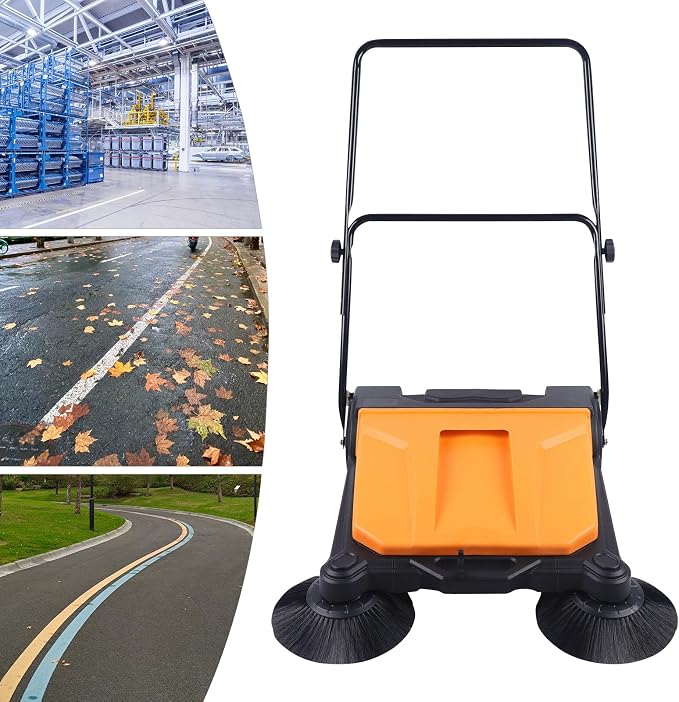 Outdoor Walk-Behind Hand Push Floor Sweeper Carpet Sweeper Manual Push Vacuum - Image 3