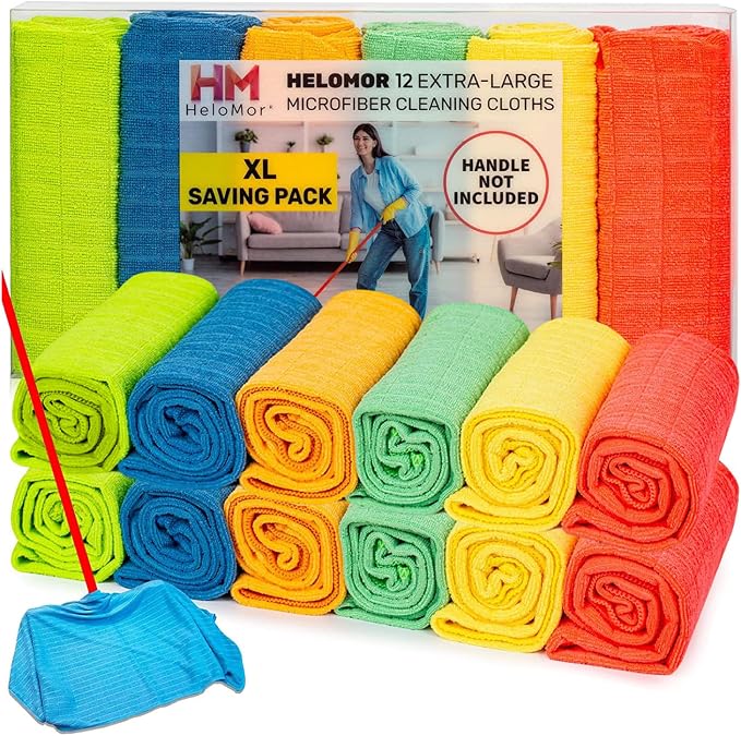HELOMOR 12 Extra Large Microfiber Cleaning Cloths, Reusable Multi-Purpose by HELOMOR
