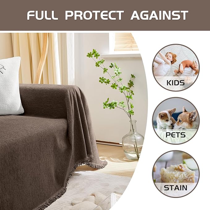 MEETSKY Oversized Couch Cover Sofa Covers Couch Covers for 3 Cushion Couch Sofa Pet Friendly, L Shaped Sectional Sofa Covers Washable Simply Put Sofa Throw Cover for Dogs, 91"x 150"，Dark Chocolate