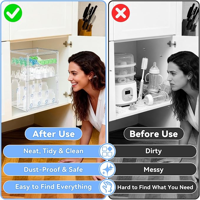Baby Bottle Organizer for Countertop, Large Clear Bottle Storage Organizer - Image 3