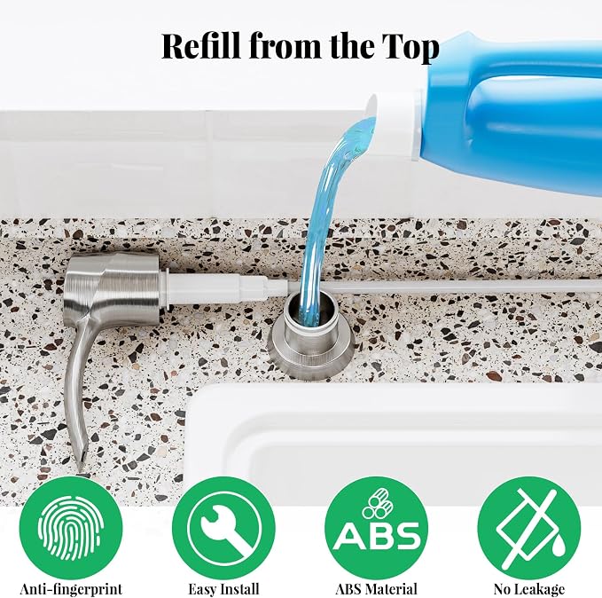 SAMODRA Kitchen Sink Soap Dispenser, Brushed Nickel Soap Dispenser, ABS - Image 3