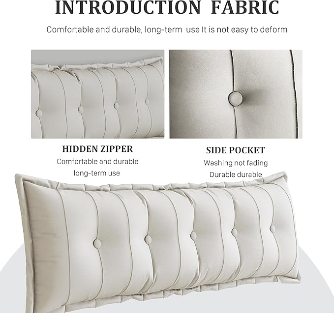 Large Bolster Reading Pillow Twin XL Backrest Positioning Support Pillow Daybed Cushion Headboard Pillows for Bed Bunk Sofa with Removable Cover, White, 39 x 3 x 20 Inch