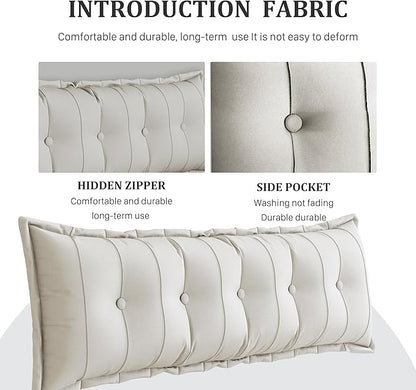 Large Bolster Reading Pillow Twin XL Backrest Positioning Support Pillow Daybed Cushion Headboard Pillows for Bed Bunk Sofa with Removable Cover, White, 39 x 3 x 20 Inch