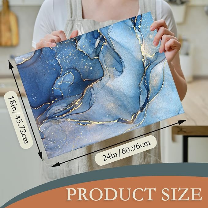 Blue Gold Marble Dish Drying Rack Mat - Image 2