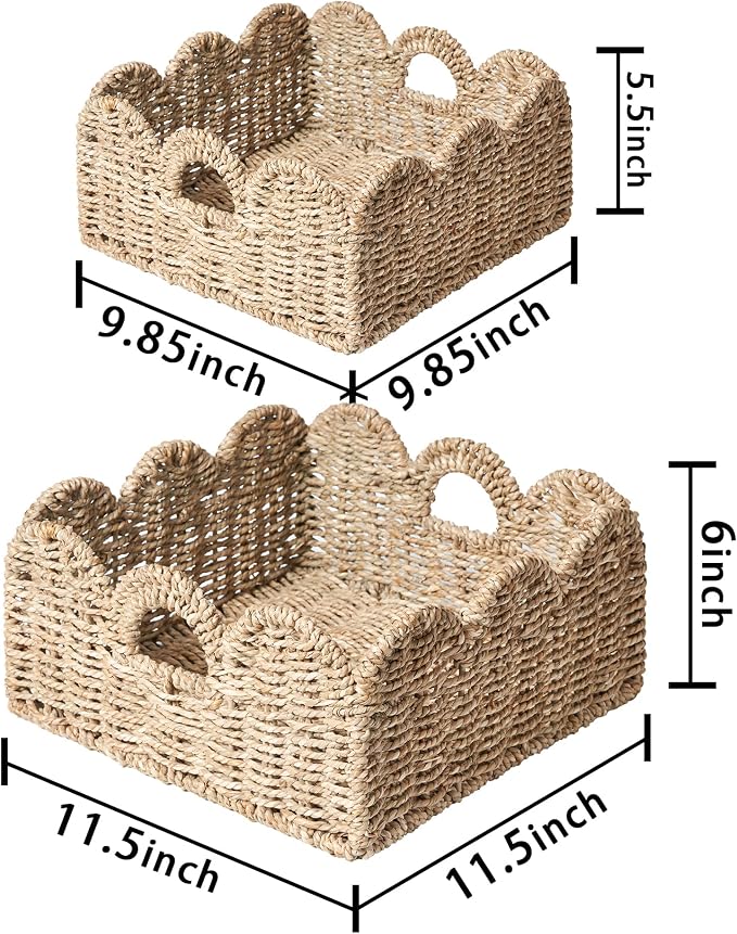 Scalloped Basket 2 Pack Wicker & Rattan Storage - Image 5