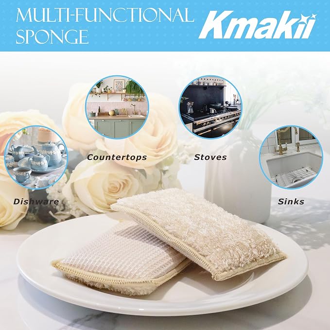 KMAKII Bamboo Kitchen Sponges, Dish Sponge, Super Absorbent Cleaning Sponges - Image 4