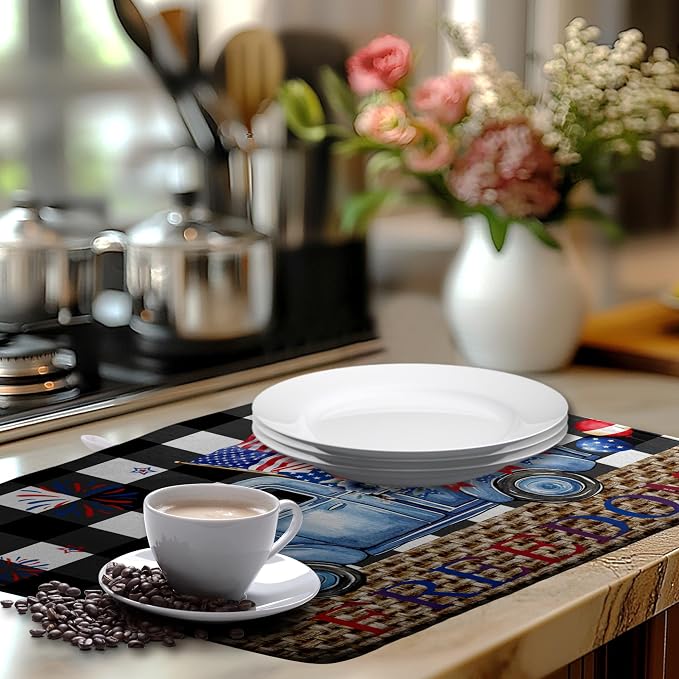 4th of July Buffalo Plaid Dish Drying Mat Patriotic Large Kitchen Mat Dish - Image 6