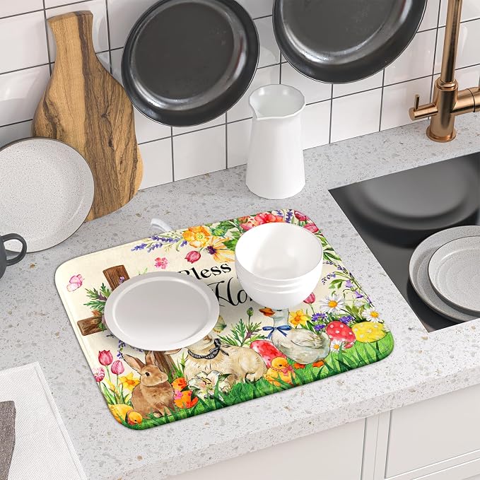 Easter Farmhouse Dish Drying Mat Funny Animal Dish Pad - Image 6