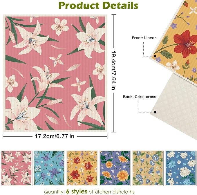 6 Packs Swedish Paper Cloths for Kitchen, Reusable Paper Towels Washable Dish - Image 2