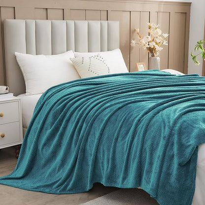 NEWCOSPLAY Super Soft Queen Blanket Dark Blue Premium Silky Flannel Fleece Leaves Pattern Lightweight Bed Blanket All Season Use (Dark Blue, Queen(90"x90"))