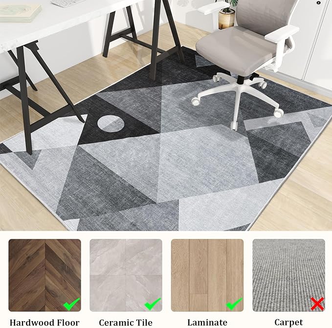 Office Chair Mat for Hardwood Floor, 48"x36" Easy Glide Computer Desk Mat Protector for Rolling Chair Under Desk Rug Nonslip Backing, Machine Wash (Modern)