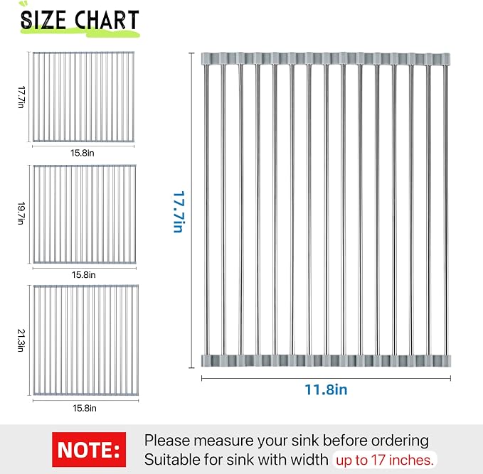Roll Up Dish Drying Rack, 17.7" x 11.8" Over The Sink Dish Drying Rack - Image 2