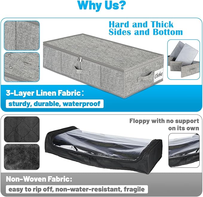 Under Bed Storage Container Bins 2 Pack, Low Profile Foldable Underbed Clothes - Image 3