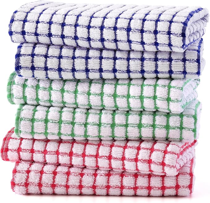 Kitinjoy Cotton 6 Pack Terry Kitchen Towels, 16 x 25 Inches Super Soft and by Kitinjoy