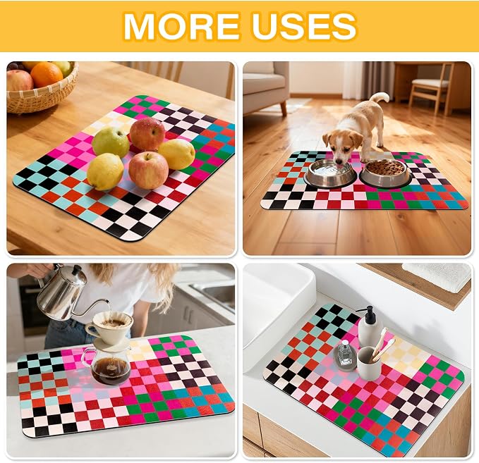Checkered Dish Drying Mat for Kitchen Counter Coffee Mat Bar Accessories - Image 5