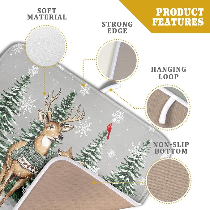 Winter Deer Dish Drying Mat Pine Tree Absorbent Dish Dry Pad Seasonal - Image 4