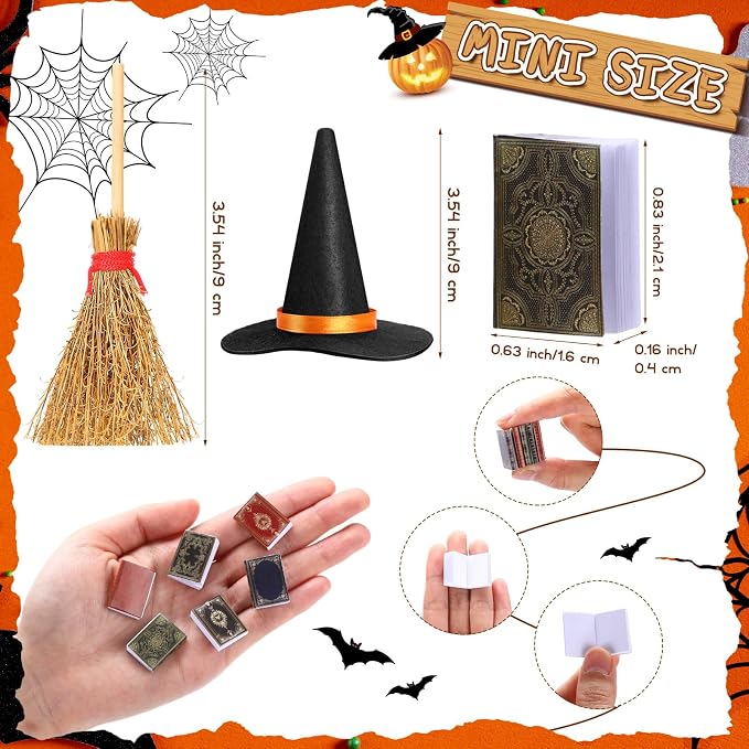 36 Pieces Mini Halloween Decorations 12 Mini Felt Witch Hats 12 Small Brooms 12 - Image 3