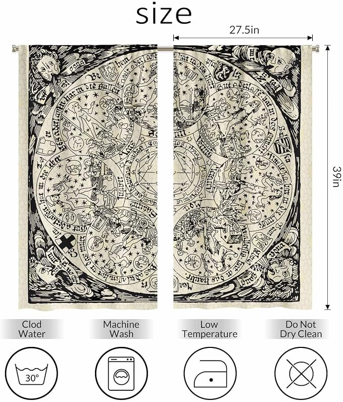 Planets Kitchen Curtains Old Astrology Ink Drawing Short Tier Curtains - Image 2