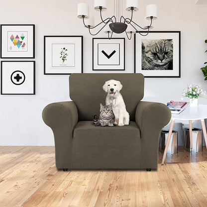 LURKA Stretch Chair Sofa Slipcovers 1 Piece Couch Covers for Sofa Furniture Protector Full Sofa Covers with Elastic Bottom for Kids and Dog (Small, Khaki)