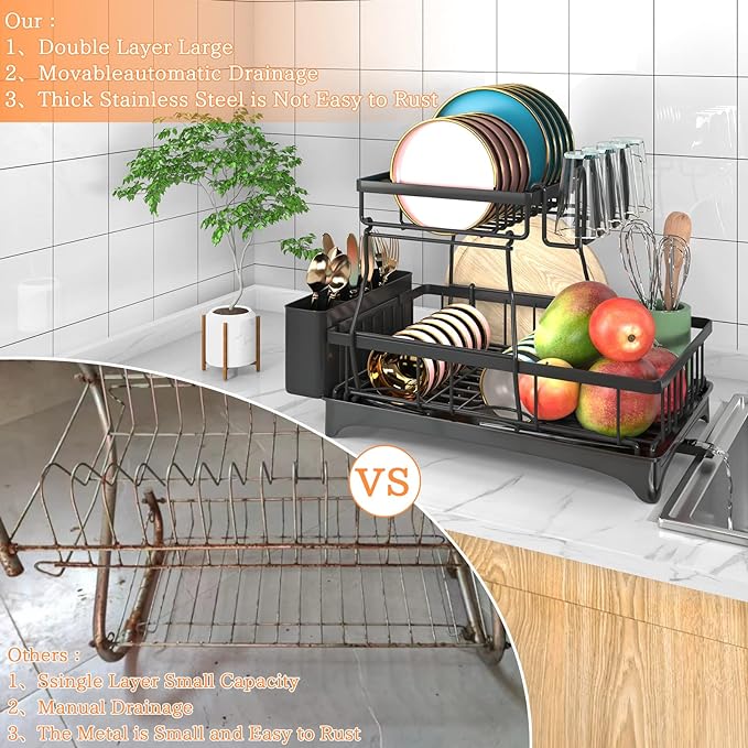 Godboat Dish Drying Rack, 2-Tier Dish Rack - Image 5