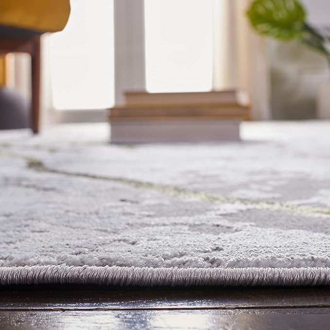 SAFAVIEH Amelia Collection Runner Rug - 2' x 8', Grey & Gold, Modern Abstract Design, Non-Shedding & Easy Care, Ideal for High Traffic Areas in Living Room, Bedroom (ALA293G)