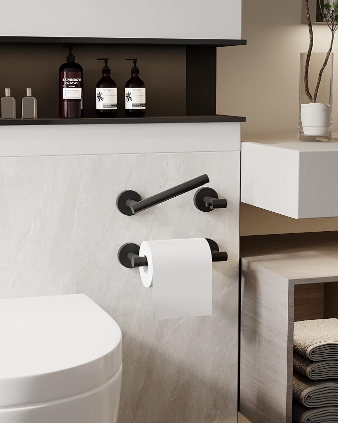 Matte Black 2 Pack Toilet Paper Holder SUS304 Stainless Steel Double Post - Image 4
