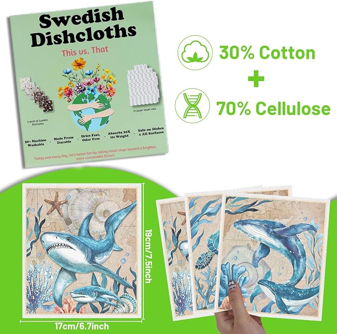 Swedish Dishcloths for Kitchen, Reusable Absorbent Fast Drying Sea Animals - Image 2
