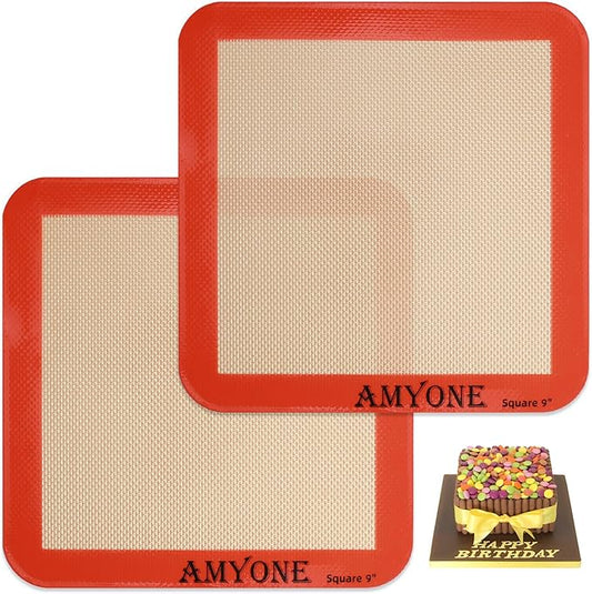 Square Silicone Baking Mats for 9 Inch Cake Pan, 8.5" Food Grade Non-stick by AMYONE