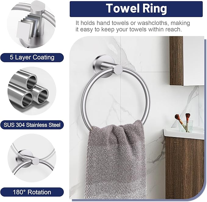 Brushed Nickel Bathroom Hardware Set, 4-Piece Towel Holder Set Include Double - Image 5