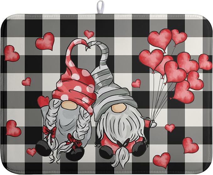 Valentine Gnome Hearts Dish Drying Mat Valentines Gnomes Dishes Dryer Mats by farg