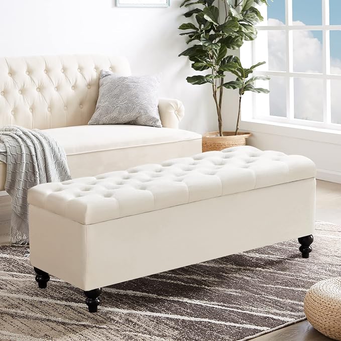 Storage Ottoman 50.2 Inches Upholstered Fabric Storage Ottoman Bench，Button - Image 7