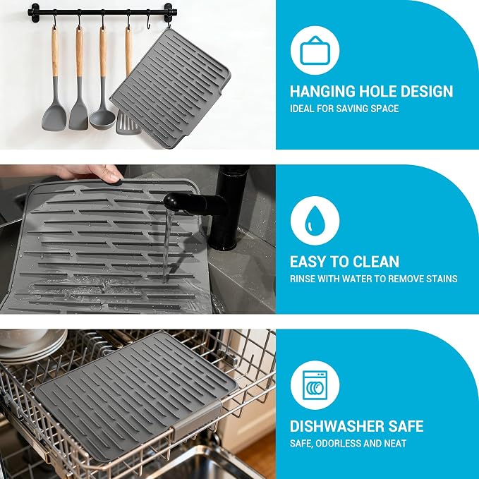 Silicone Dish Drying Mat for Kitchen Counter, Foldable & Heat Resistant Drying - Image 5
