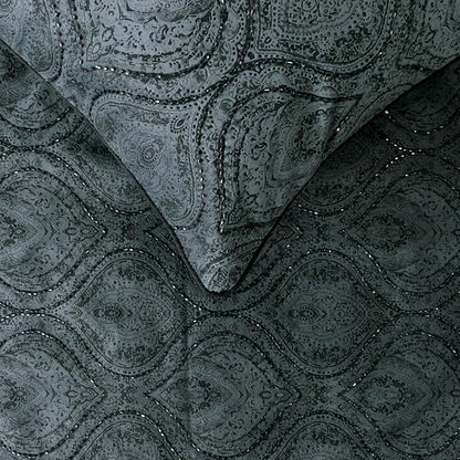 The HomeCentric King/Queen/Twin Gray Decorative Queen 74"x18" Bed Runner Without Pillow Cover, Damask, Victorian & Bead Embroidery Bed Scarf on Suede Fabric - Beatrice