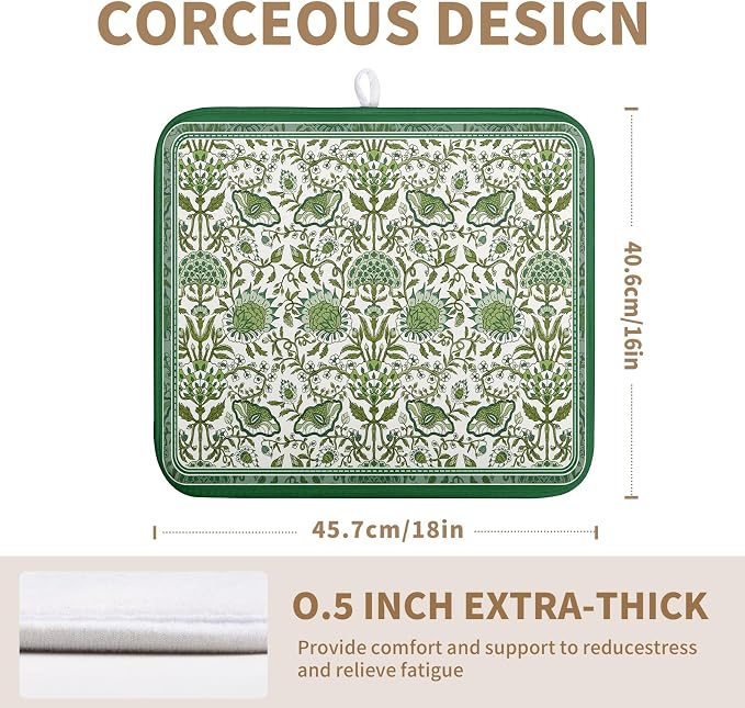 Green Floral Dish Drying Mat for Kitchen Counter 16x18 Inch Spring Summer - Image 2