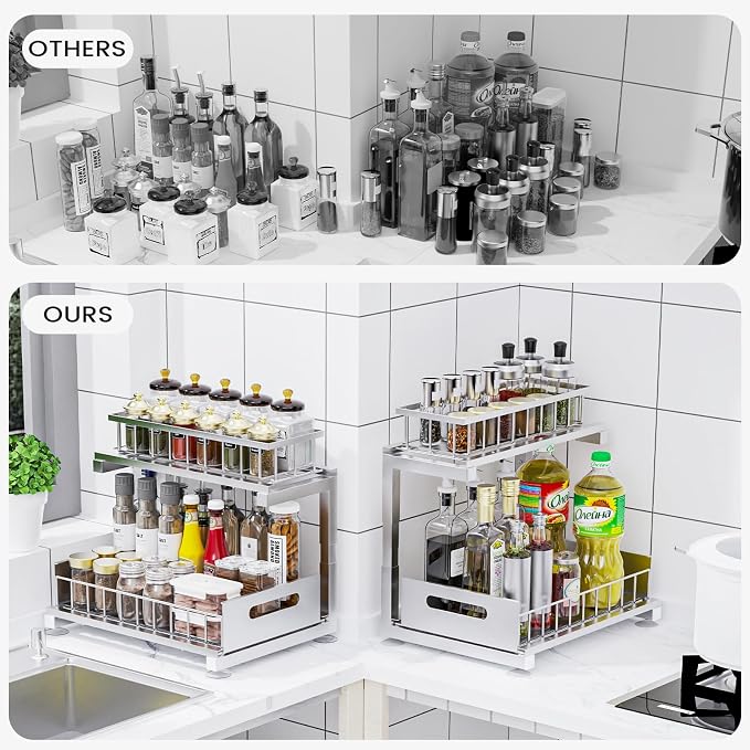 2 Pack Under Sink Organizer, 2-Tier Heavy Duty Metal Pull Out Cabinet Organizer - Image 3