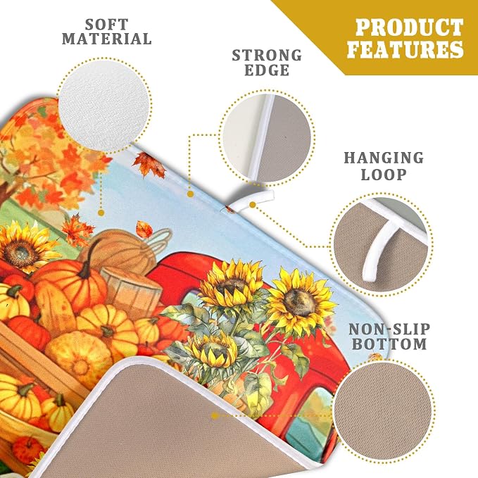 Autumn Pumpkin Red Truck Dish Drying Mat - Image 4