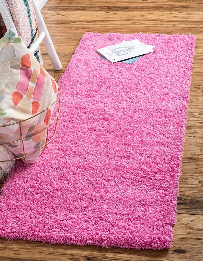 Unique Loom Solid Shag Collection Area Rug (2' 6" x 16' 5" Runner, Taffy Pink)