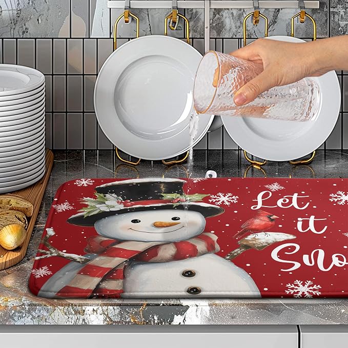 Snowman Christmas Dish Drying Mat Winter Drying Mats - Image 5