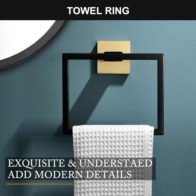 5 Pieces Bathroom Hardware Set Black and Gold Towel Bar Set, Toilet Paper Holder - Image 4