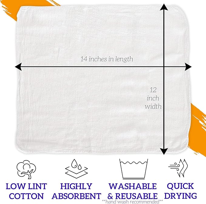 GREEN LIFESTYLE White Shop Towels 12x14, 150 Pack - Image 2