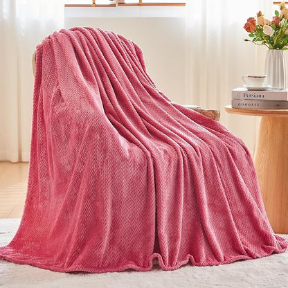 NEWCOSPLAY Super Soft Queen Blanket Coral Pink Premium Silky Flannel Fleece Leaves Pattern Lightweight Bed Blanket All Season Use (Coral Pink, Queen(90"x90"))