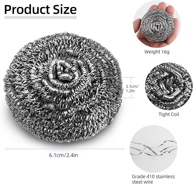 12 Pack Steel Wool Scrubber Pads, Stainless Steel Scrubber, Scrubbing Scouring - Image 2