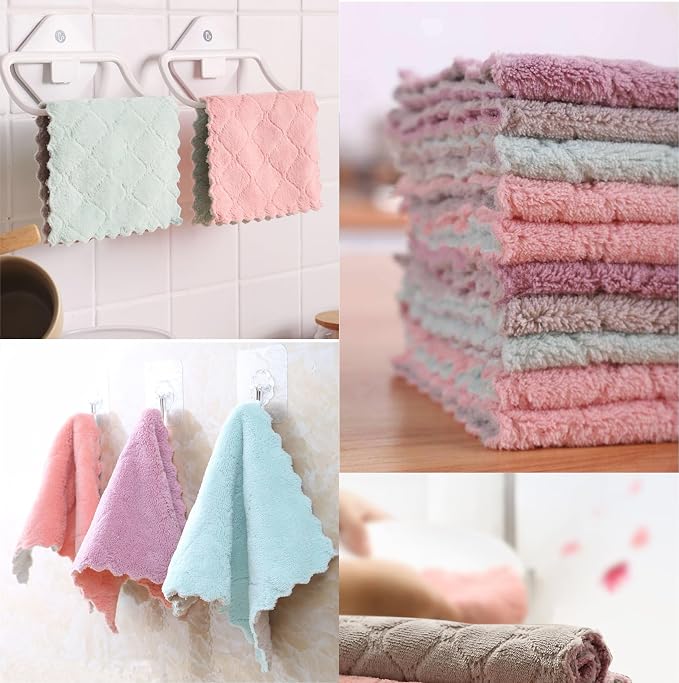 20 Pack Kitchen Cloth, Microfiber Dish Towels Washcloths, Super Absorbent Coral - Image 6