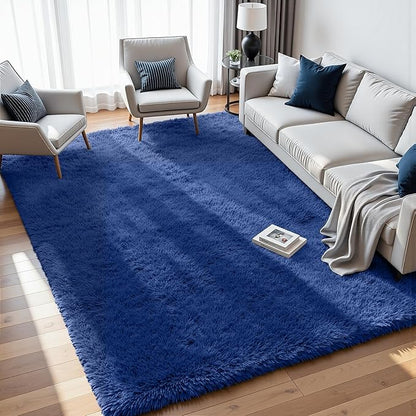 8x10 Area Rugs for Living Room Rug: Soft Fluffy Shag Blue Rugs for Bedroom, Non-Slip Large Fuzzy Plush Rug Indoor Floor Carpet for Nursery Kids Boys Girls Room, Dorms, Playroom, Modern Home Decor