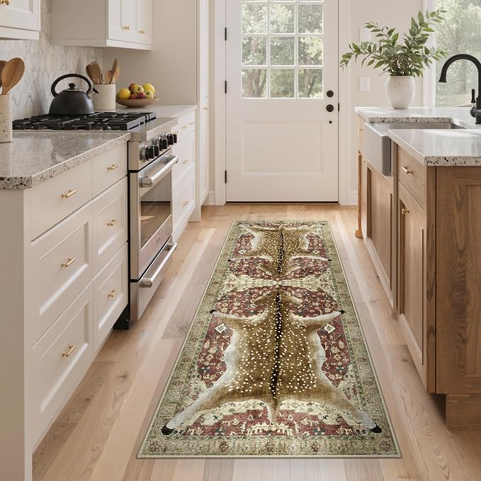 Bavni 2x6 Deer Rug, Machine Washable Soft Animal Print Runner Rug Non Slip Boho by BAVNI